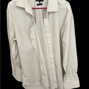 AUSTIN REED QUICK IRON STRIPE ON WHITE QUICK IRON SHIRT 17 R D CUFF
